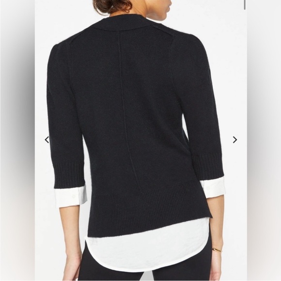 Brochu Walker Lucie layered v-neck looker knit sweater cotton cashmere black L - Picture 4 of 14
